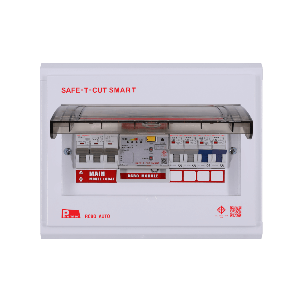 ชุดตู้คอนซูมเมอร์ 4 ช่อง เบรคเกอร์กันดูด 50 แอมป์ เซฟ-ที-คัท สมาร์ท รุ่น PREMIER AUTO